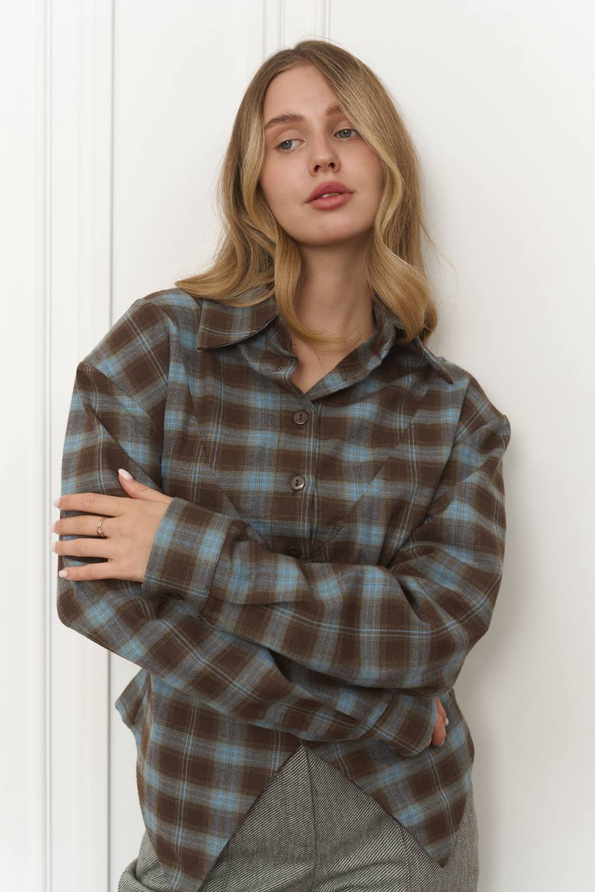 Plaid Shirt with Corset Imitation