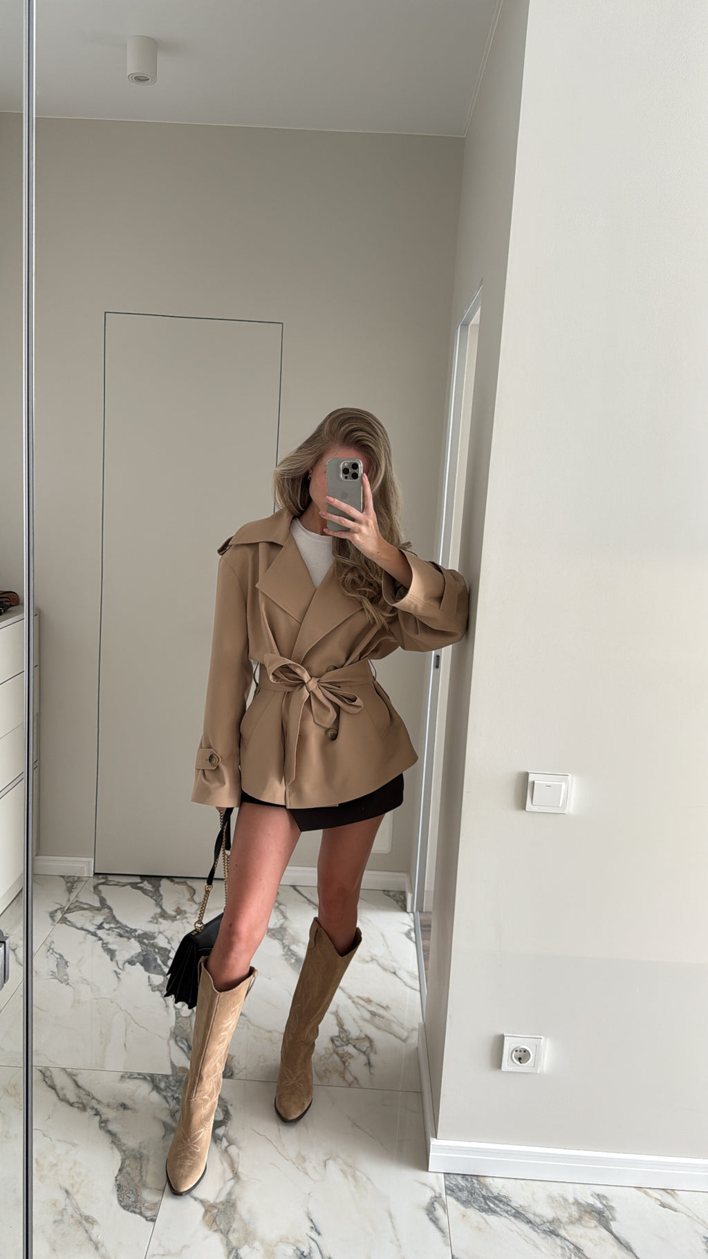 Cropped Trench Coat with Pockets