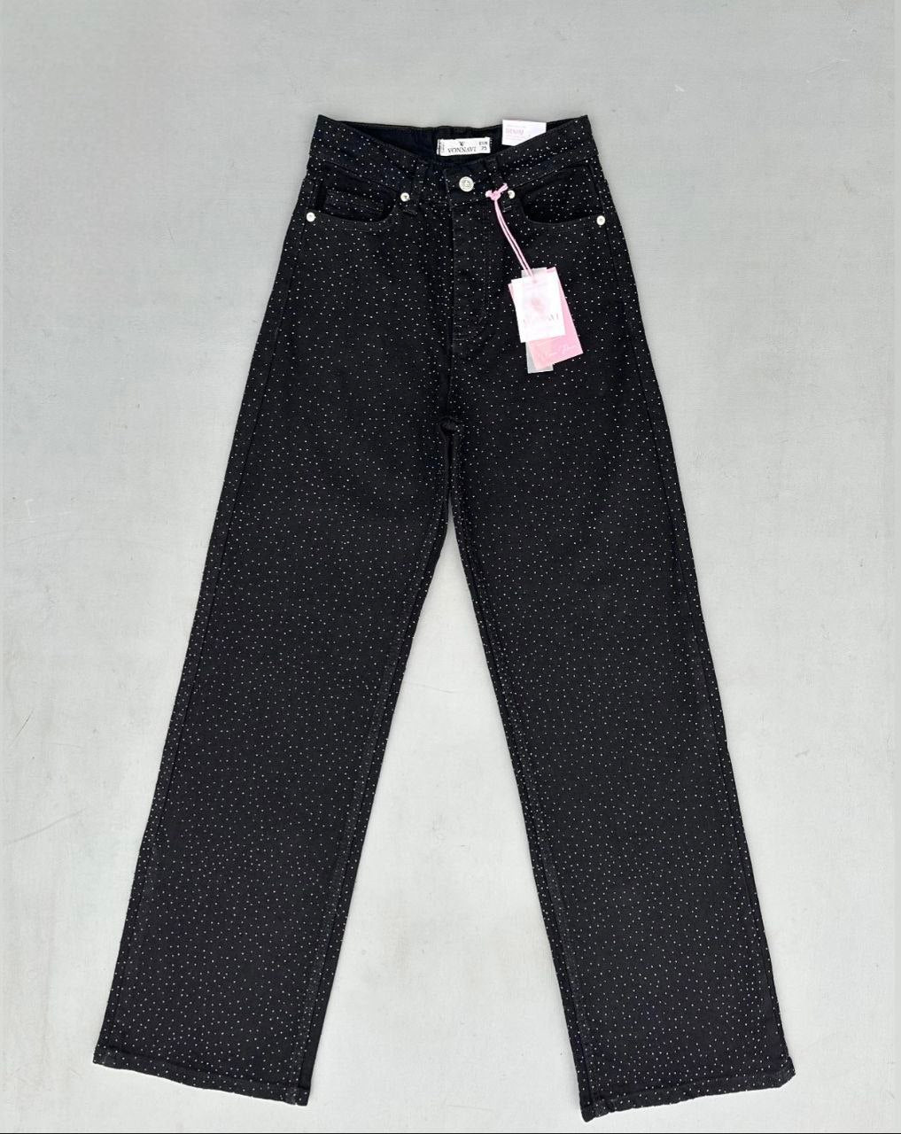 Straight-leg stretch jeans, luxury quality (stones on both sides)