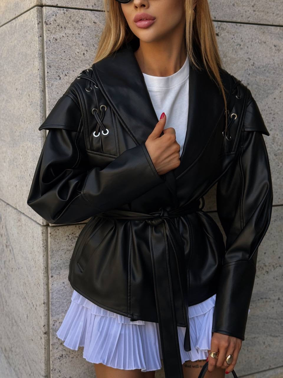 Cropped Faux Leather Jacket