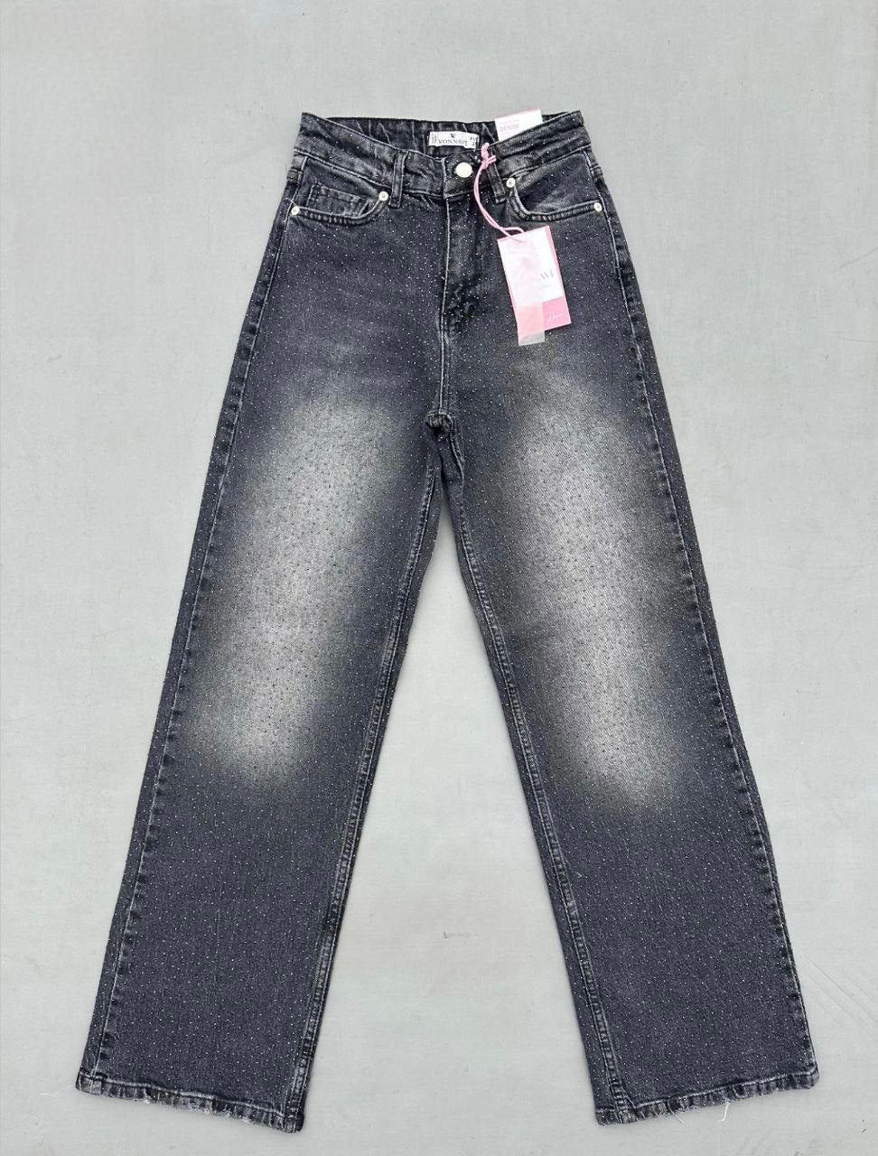 Straight-leg stretch jeans, luxury quality (stones on both sides)