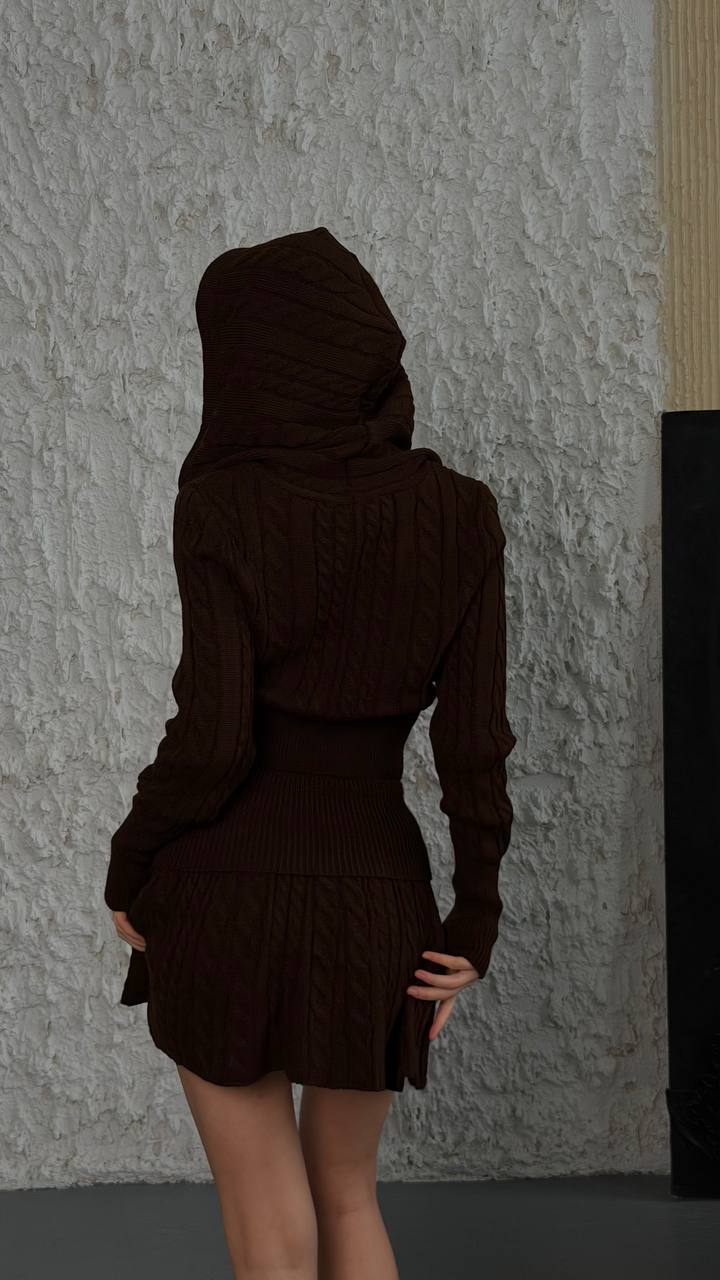 Knitted hoodie+skirt set