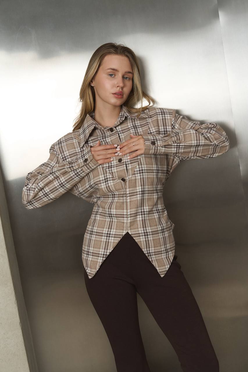 Plaid Shirt with Corset Imitation