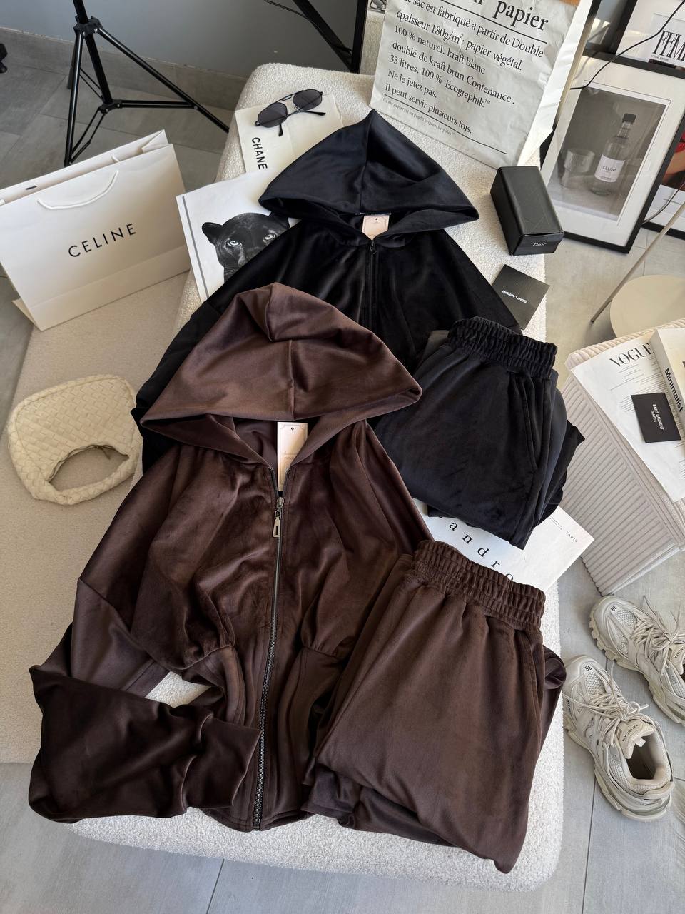 Velour set with a corset-style design