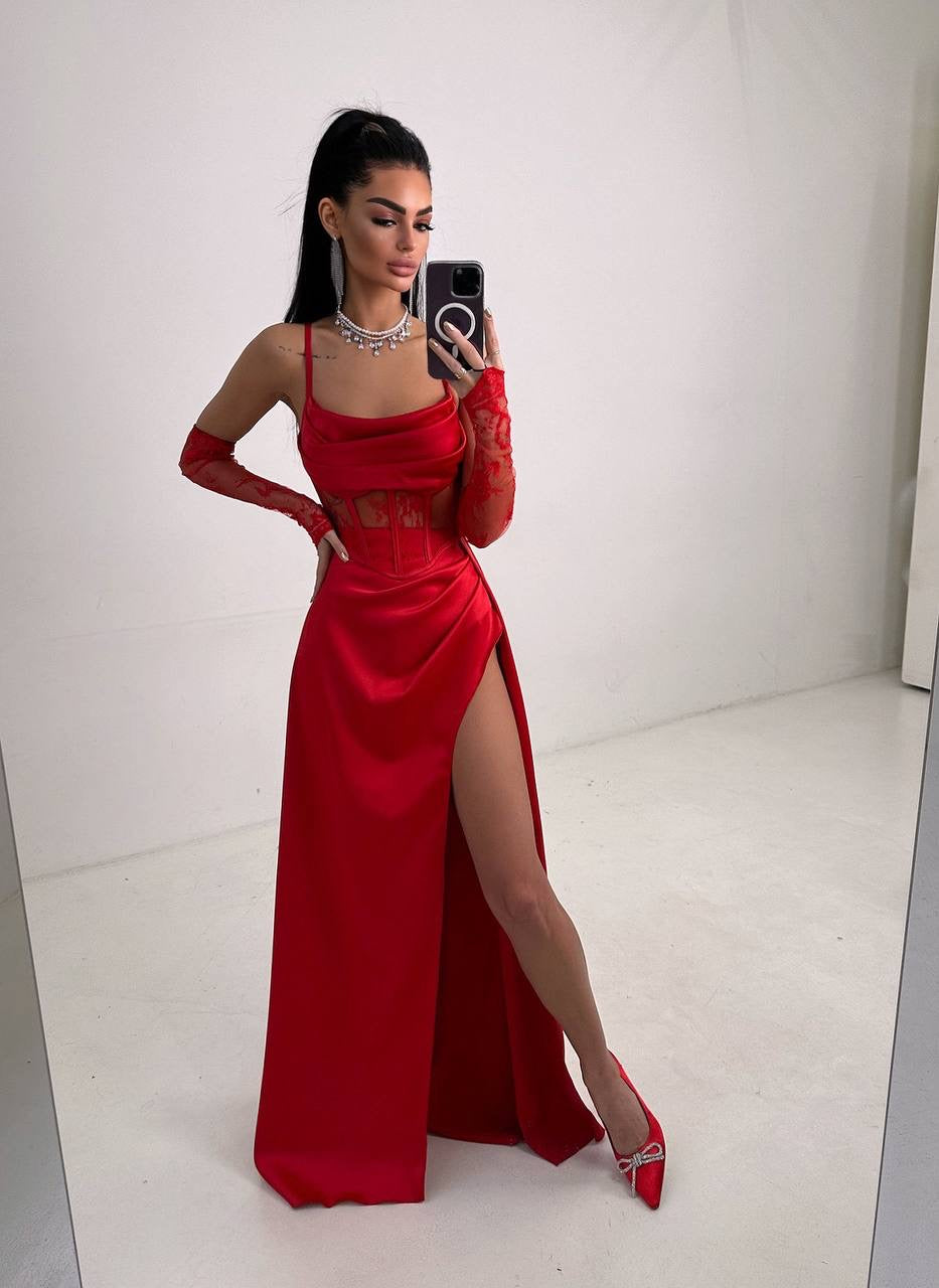 Set: corset + gloves + maxi skirt