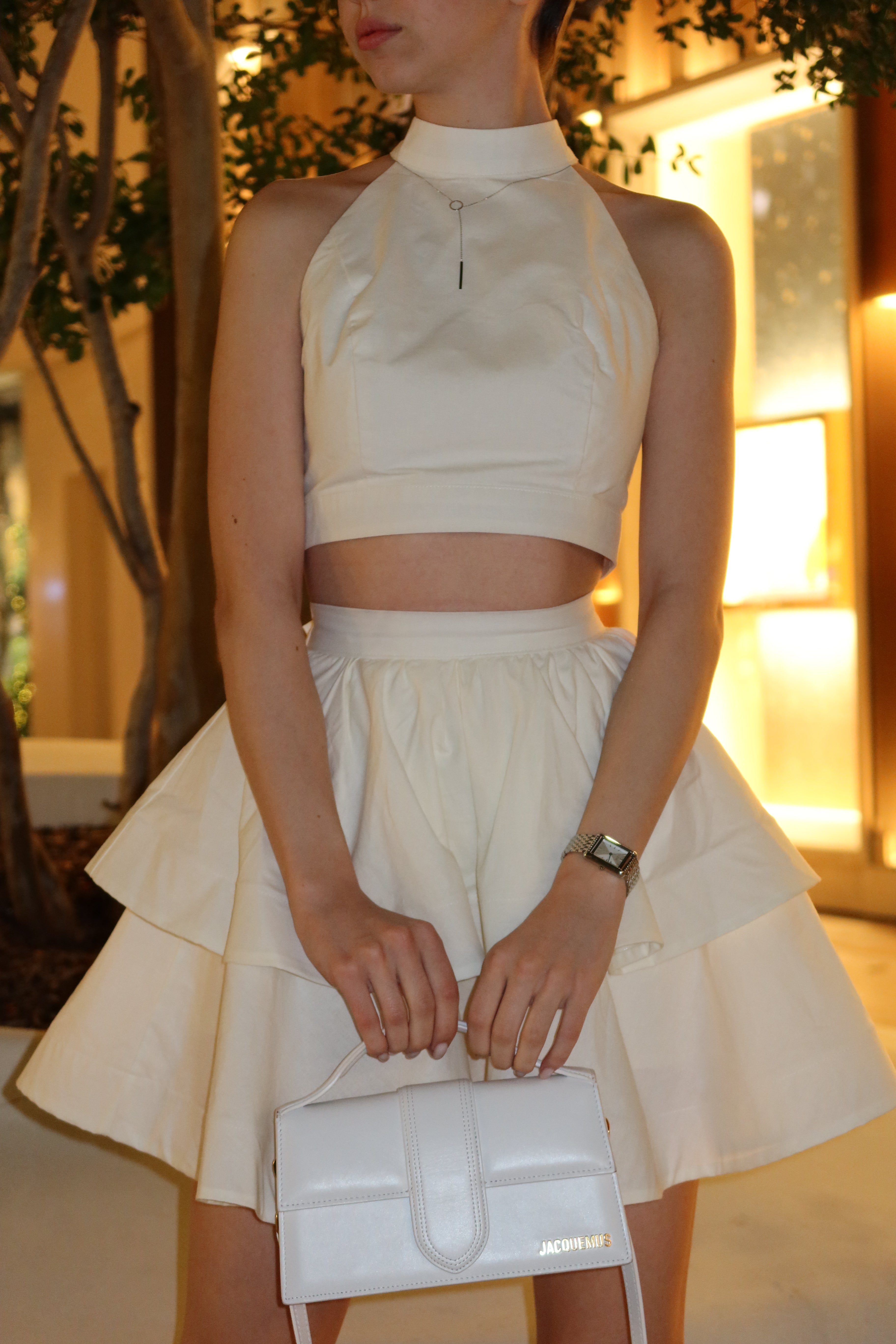 set with a crop top and flared skirt