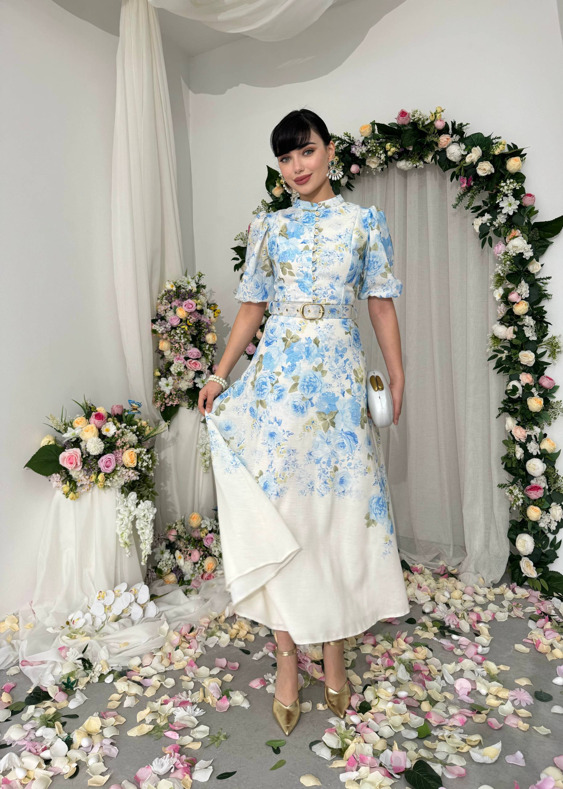 Floral midi dress with short sleeves✨