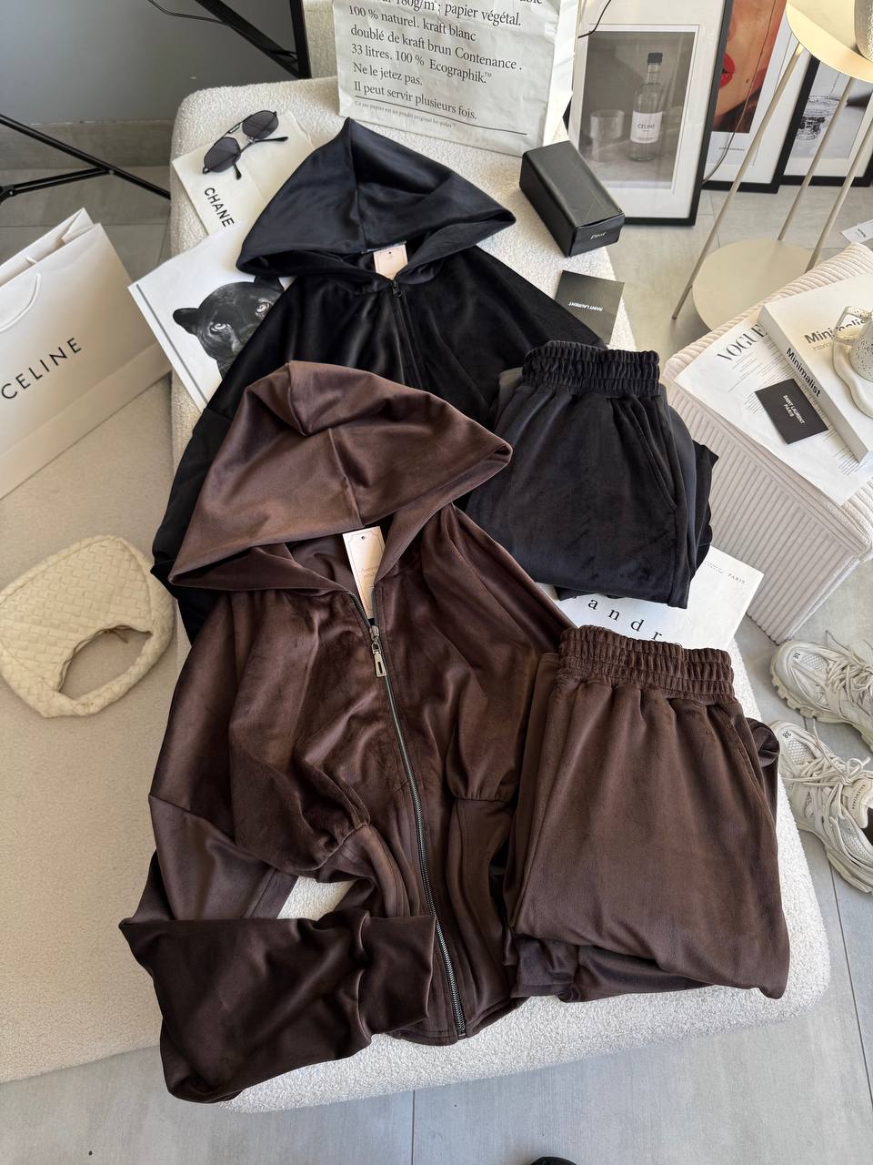 Velour set with a corset-style design