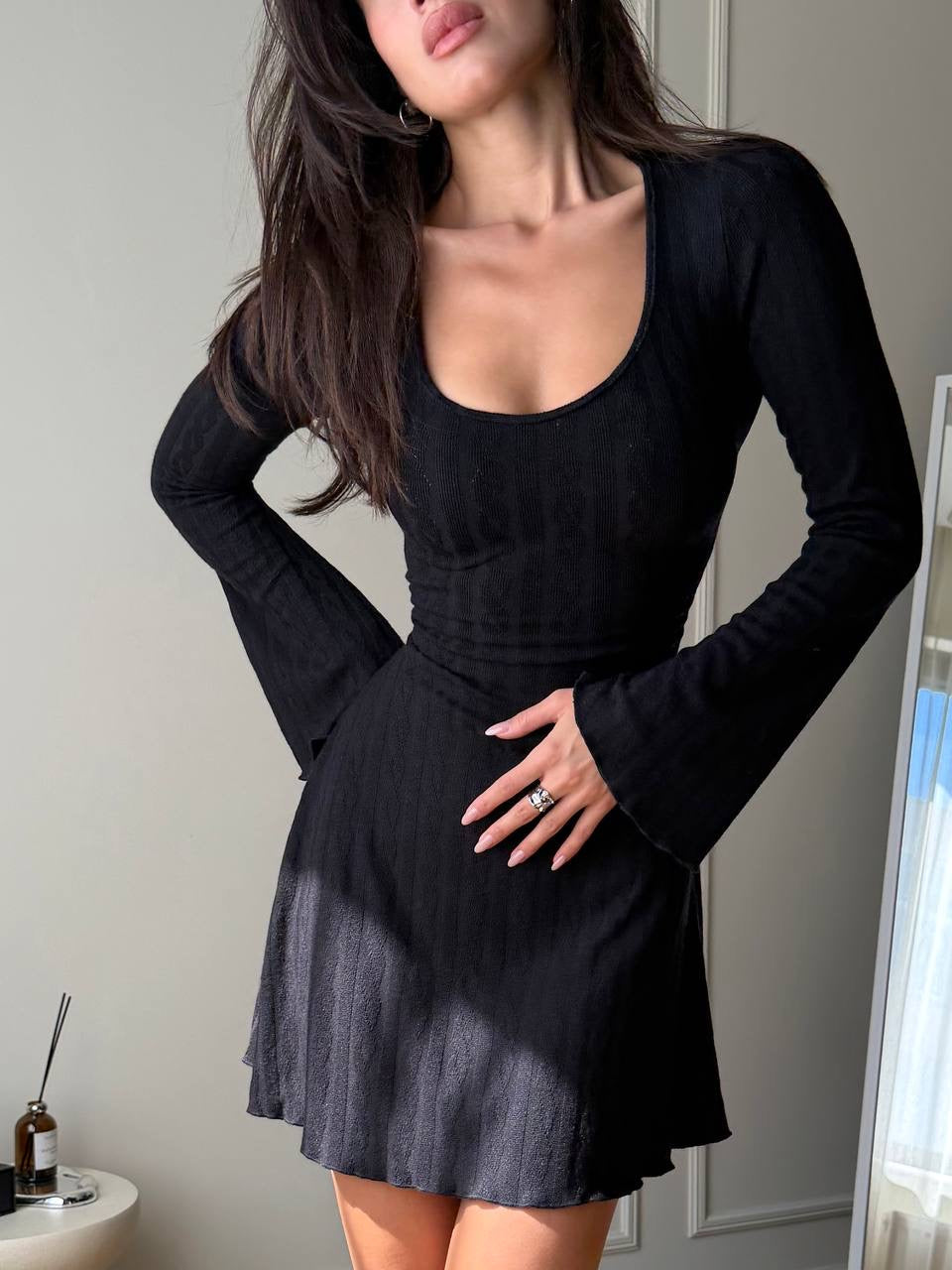 Corset Dress with Knit-Look Texture