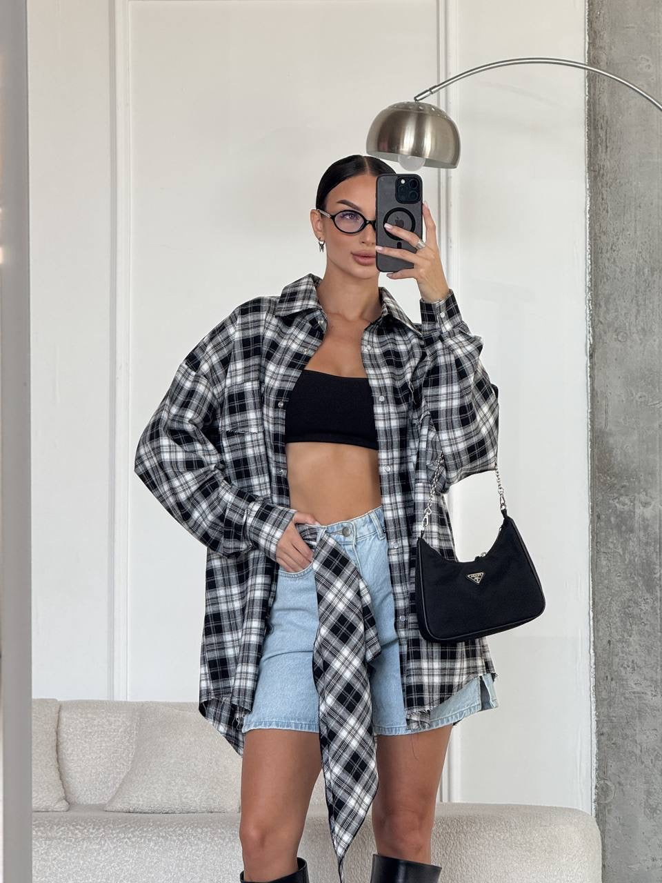 A bright checkered shirt with a matching scarf