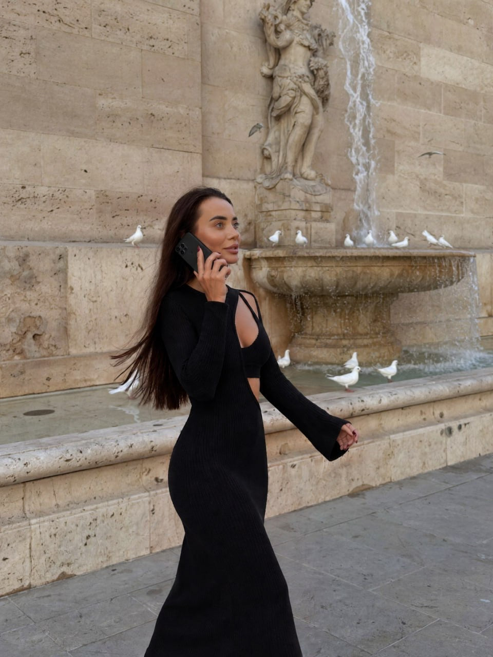 Ribbed Maxi Dress with Cut-Outs
