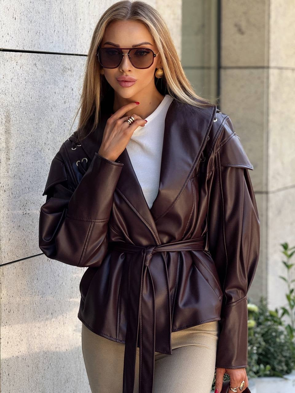 Cropped Faux Leather Jacket