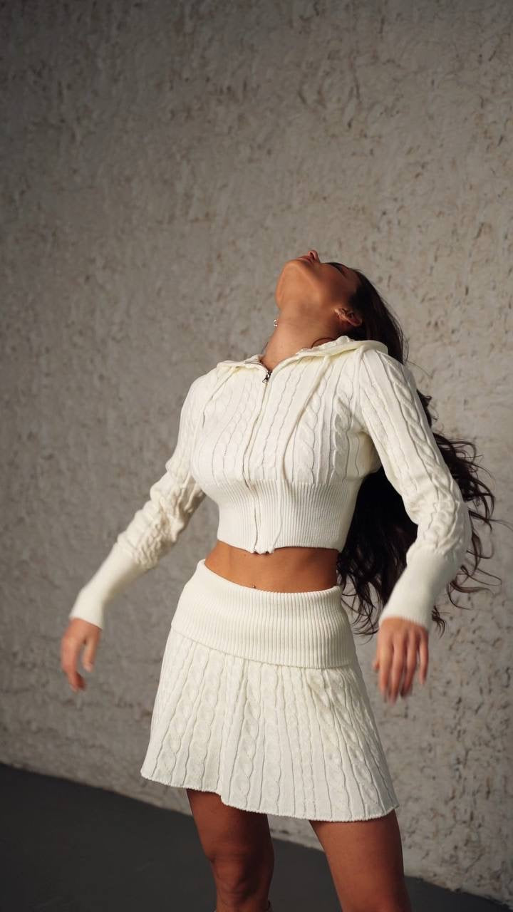 Knitted hoodie+skirt set