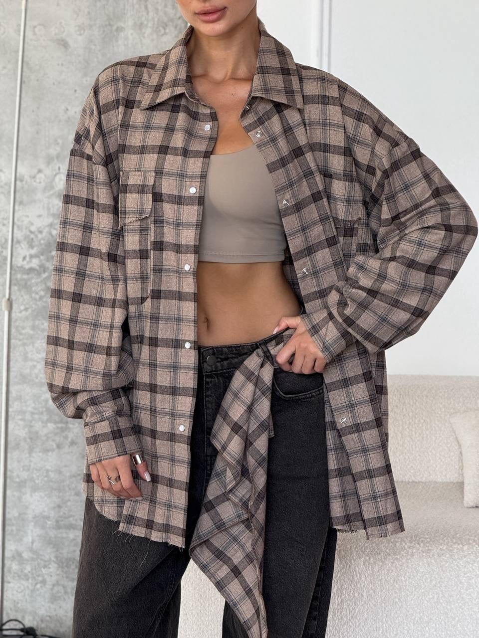 A bright checkered shirt with a matching scarf