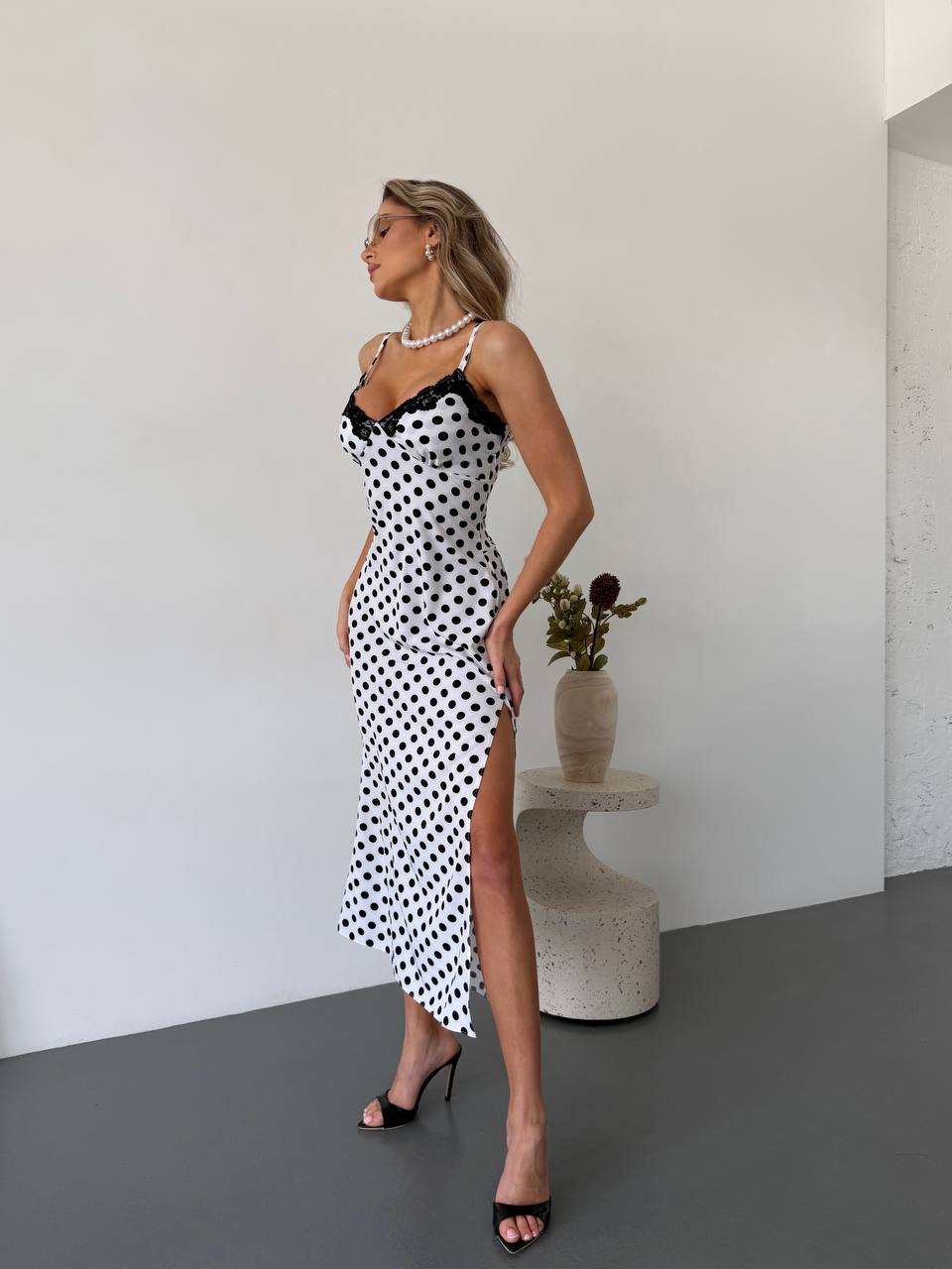 Polka Dot Dress with a Lace-up Back