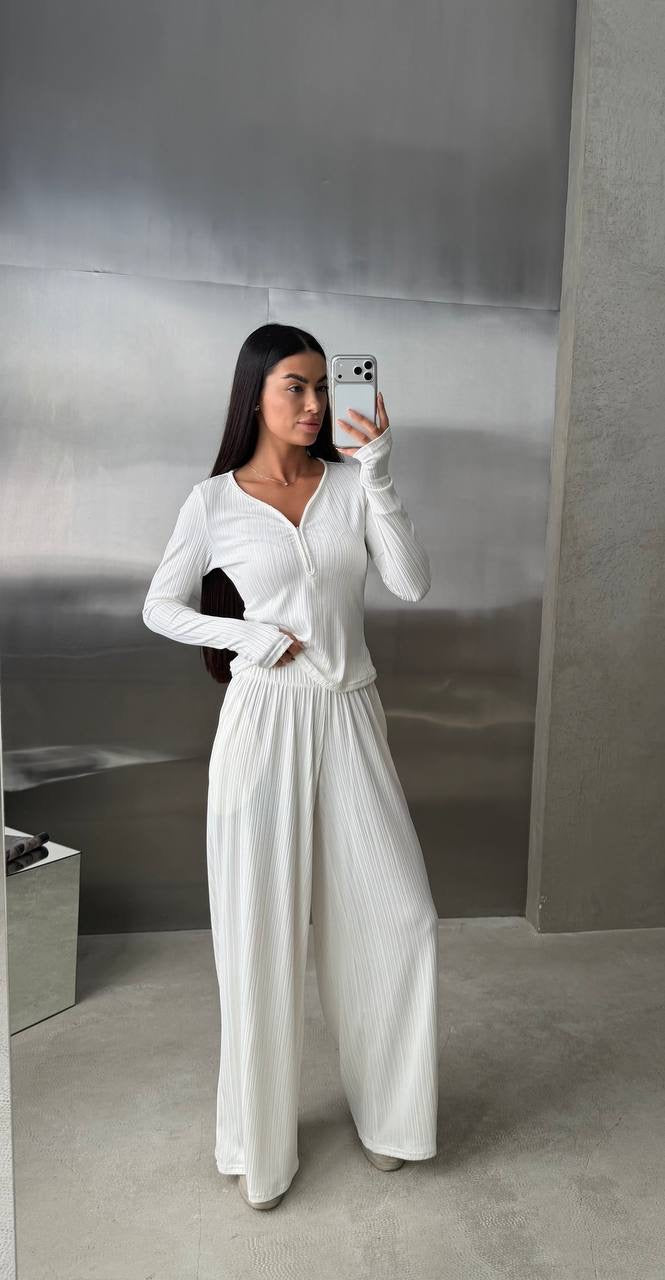 Ribbed Knit Set with Zip-Up Top