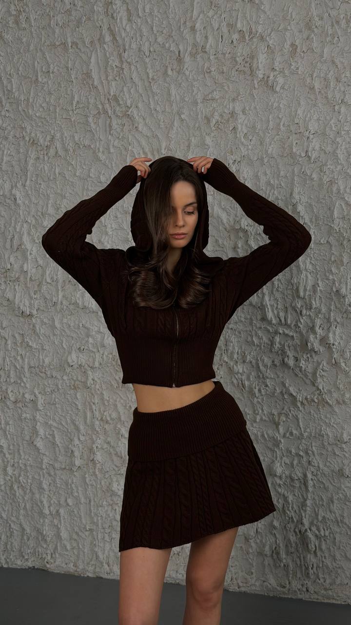 Knitted hoodie+skirt set