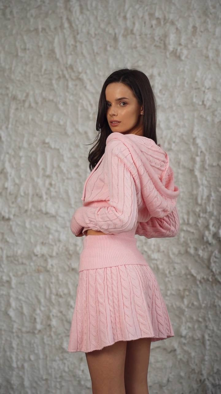 Knitted hoodie+skirt set