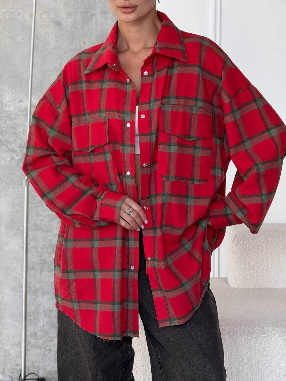 A bright checkered shirt with a matching scarf