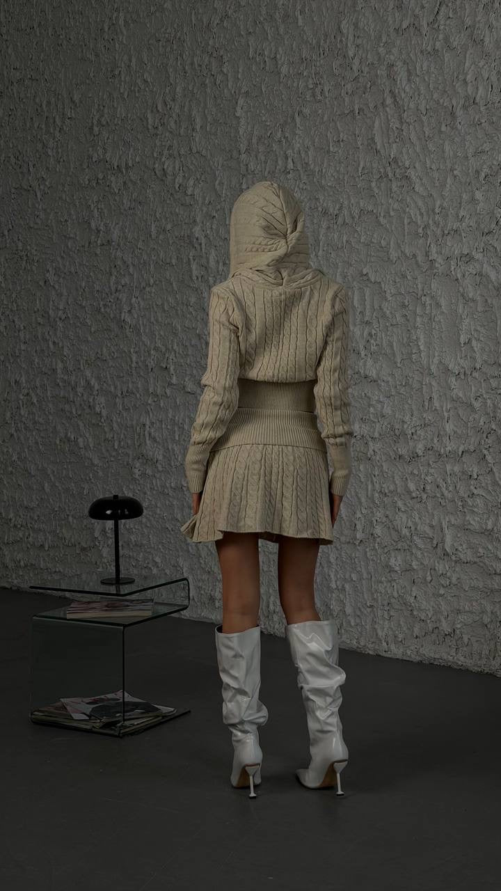 Knitted hoodie+skirt set