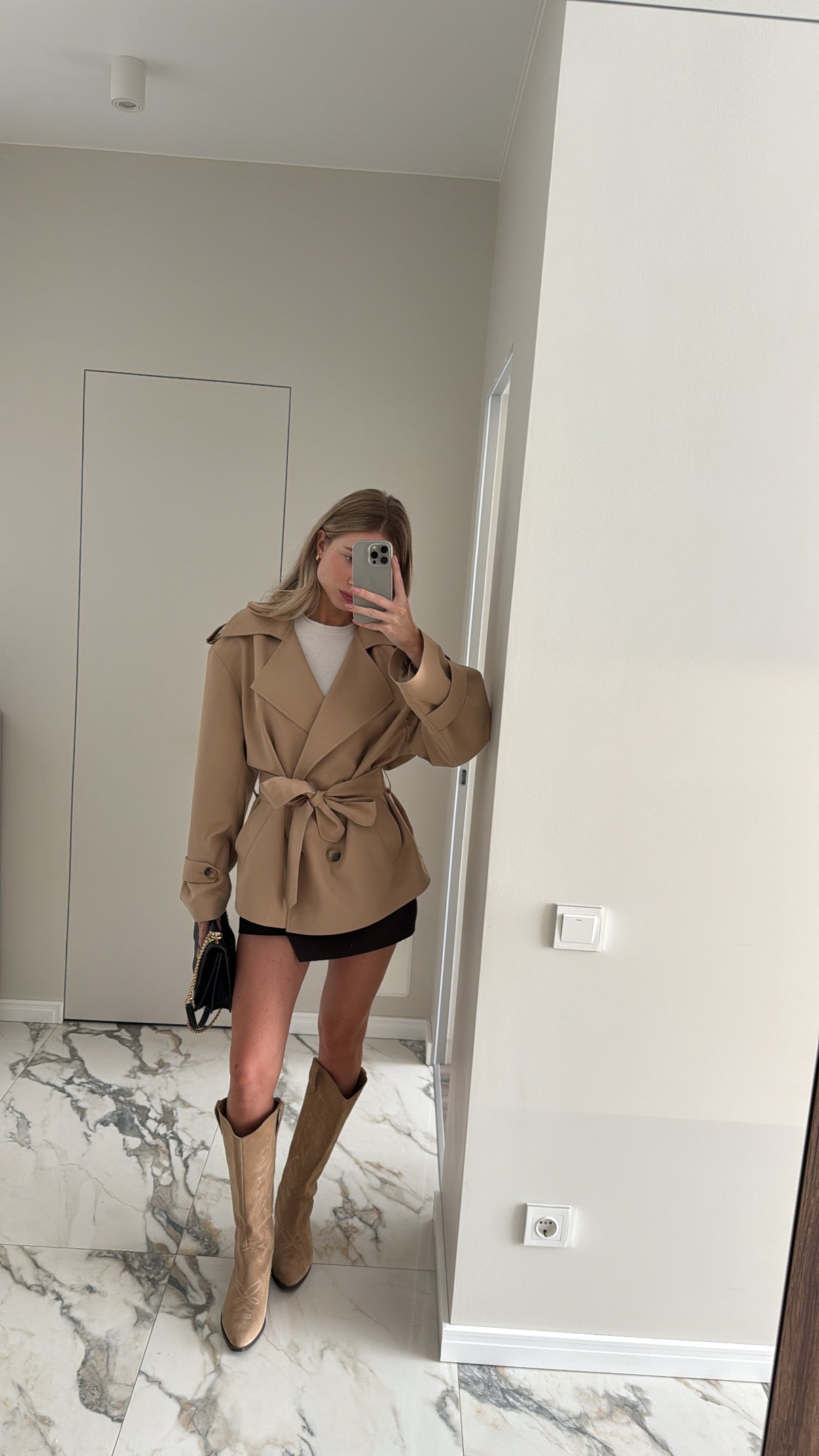 Cropped Trench Coat with Pockets