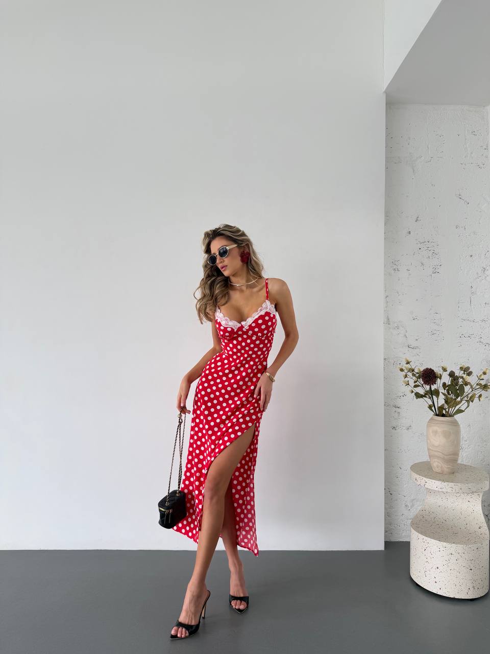 Polka Dot Dress with a Lace-up Back