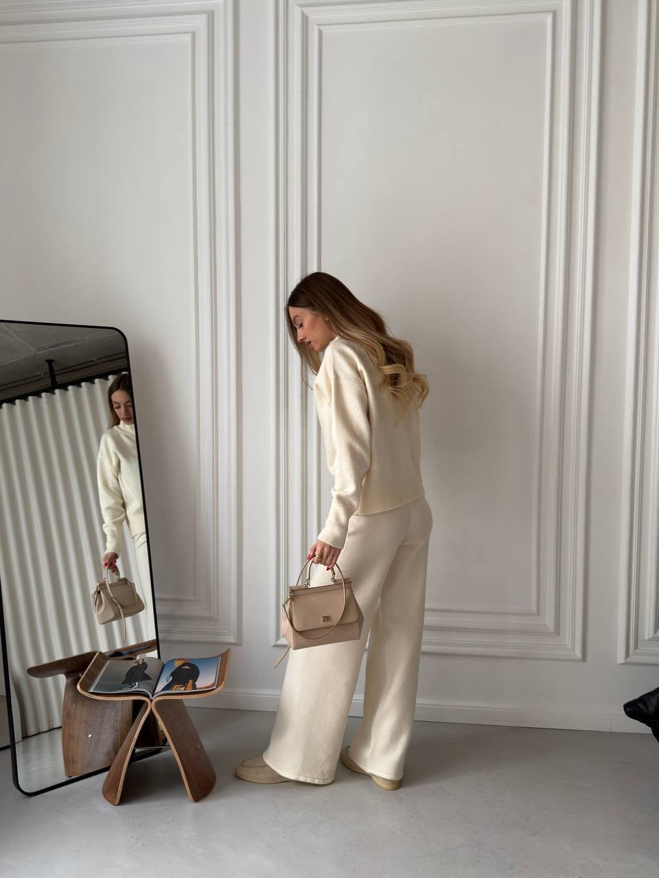 Cashmere Suit with Straight Pants & Zip-Up Sweater