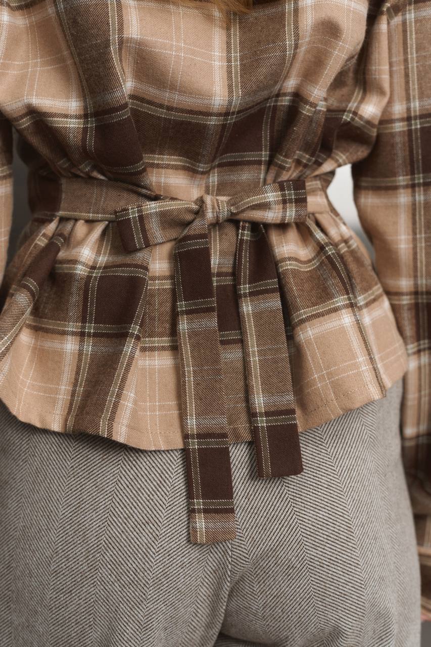 Plaid Shirt with Corset Imitation