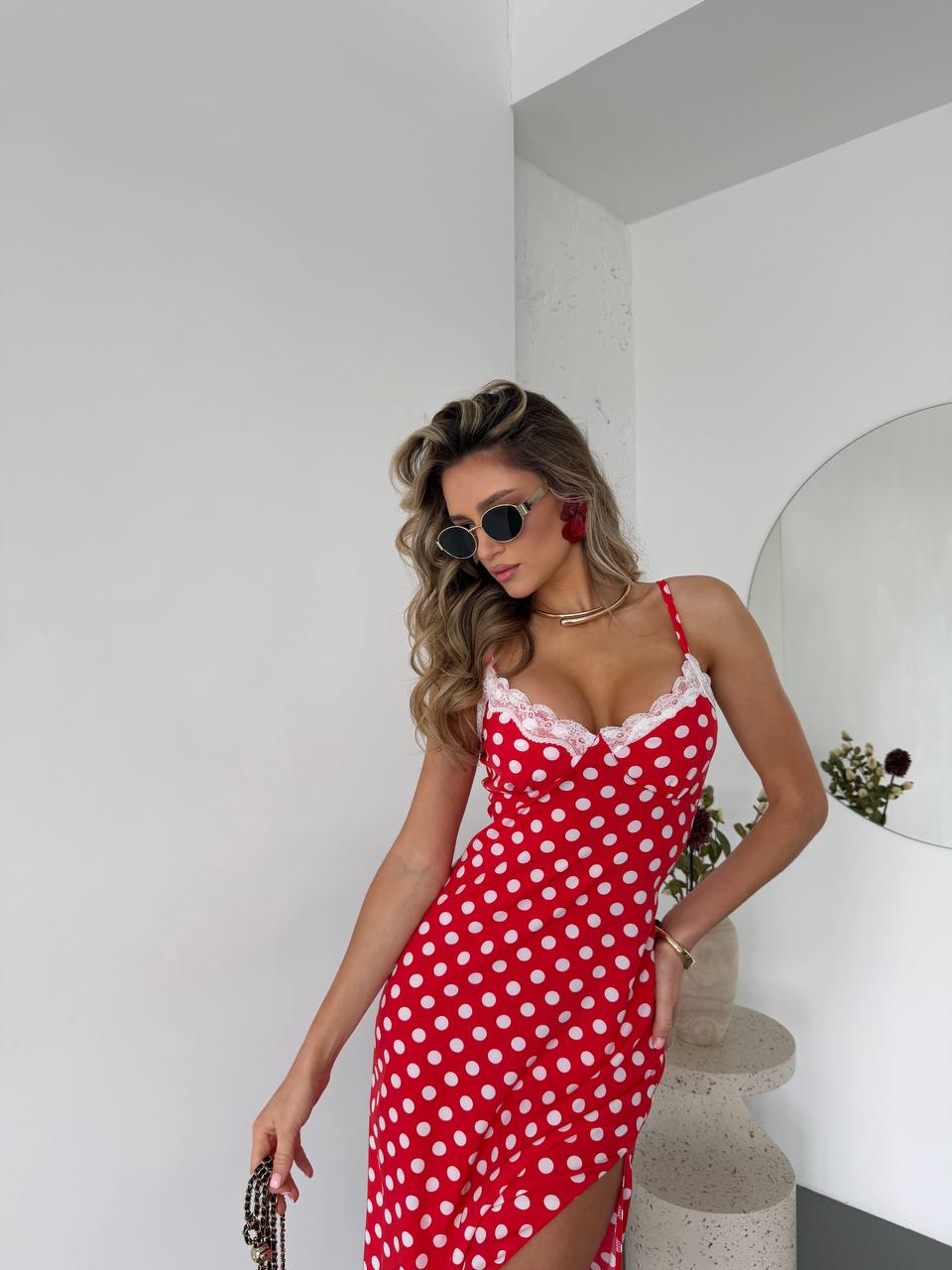 Polka Dot Dress with a Lace-up Back
