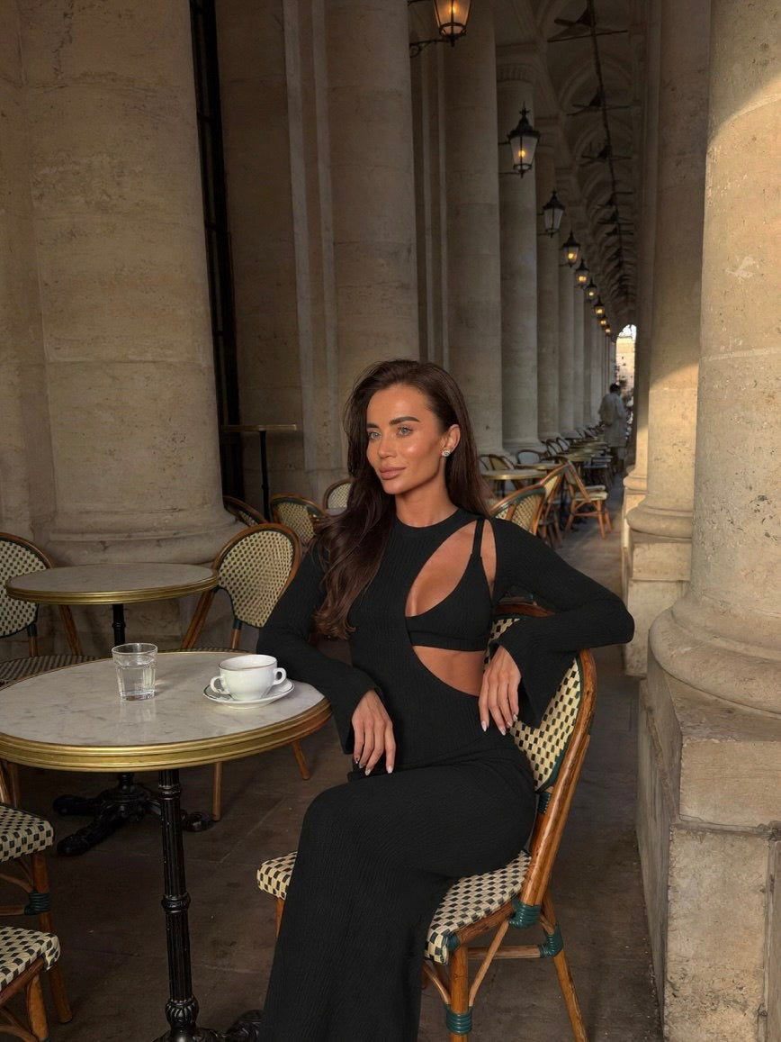 Ribbed Maxi Dress with Cut-Outs