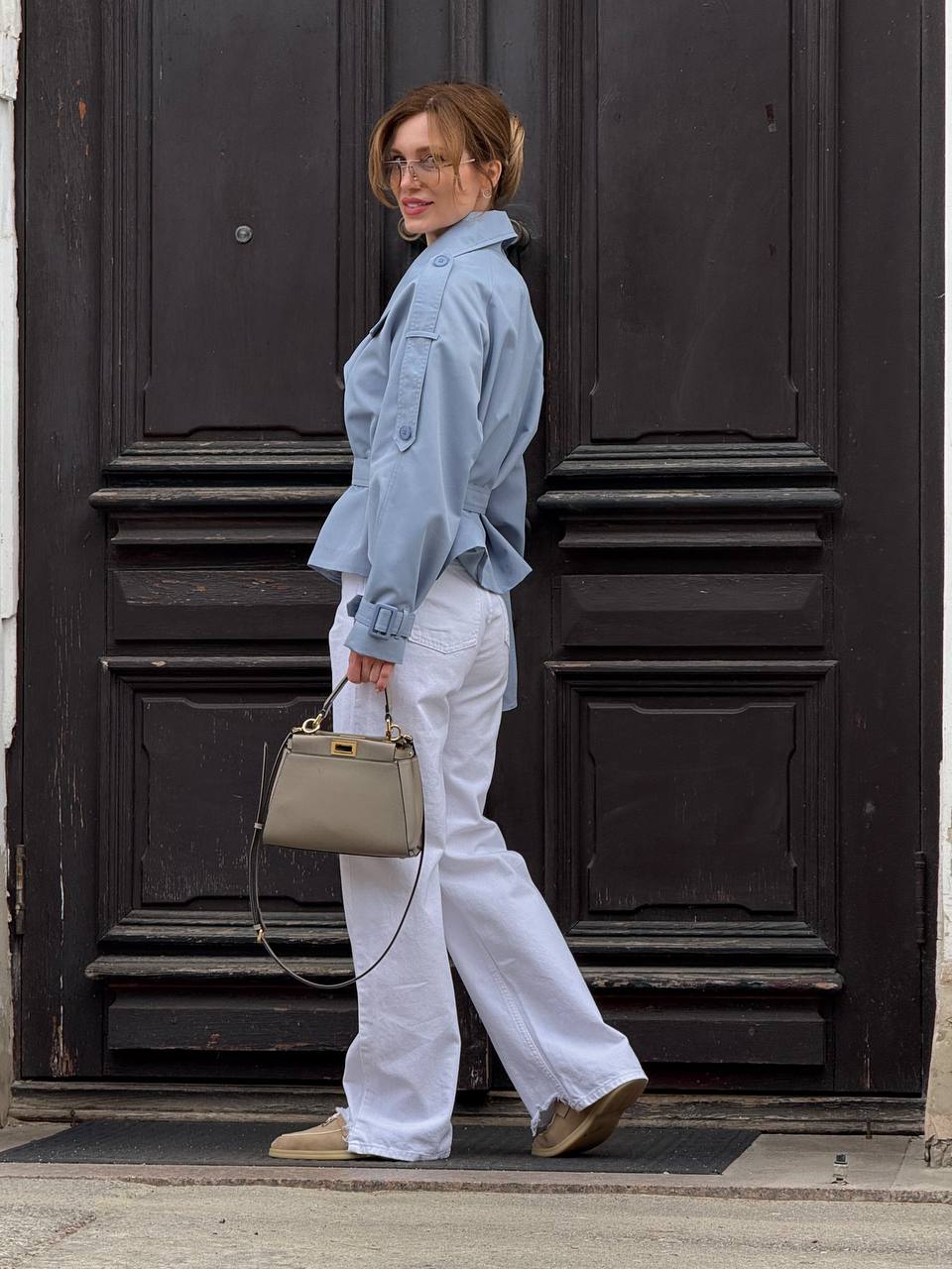 Cropped Trench Jacket with Belt & High Collar