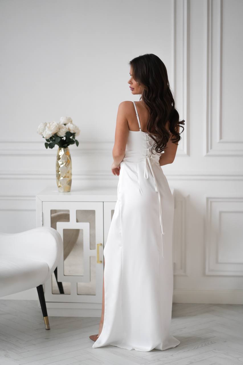 Satin Dress with Corset Back and Draping