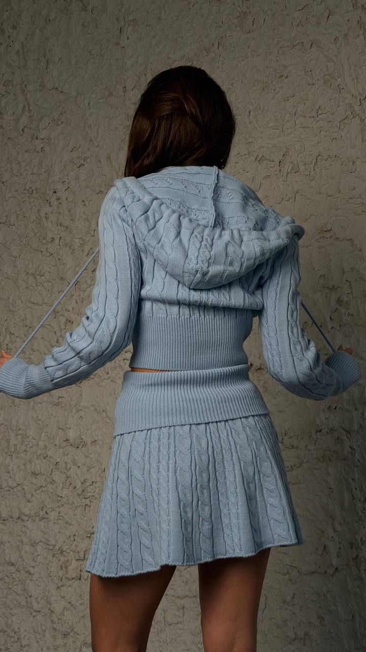 Knitted hoodie+skirt set