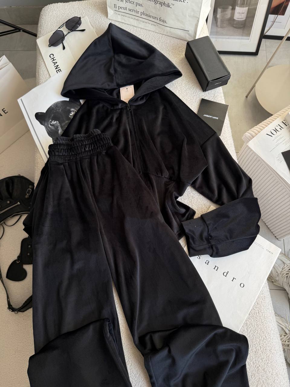 Velour set with a corset-style design