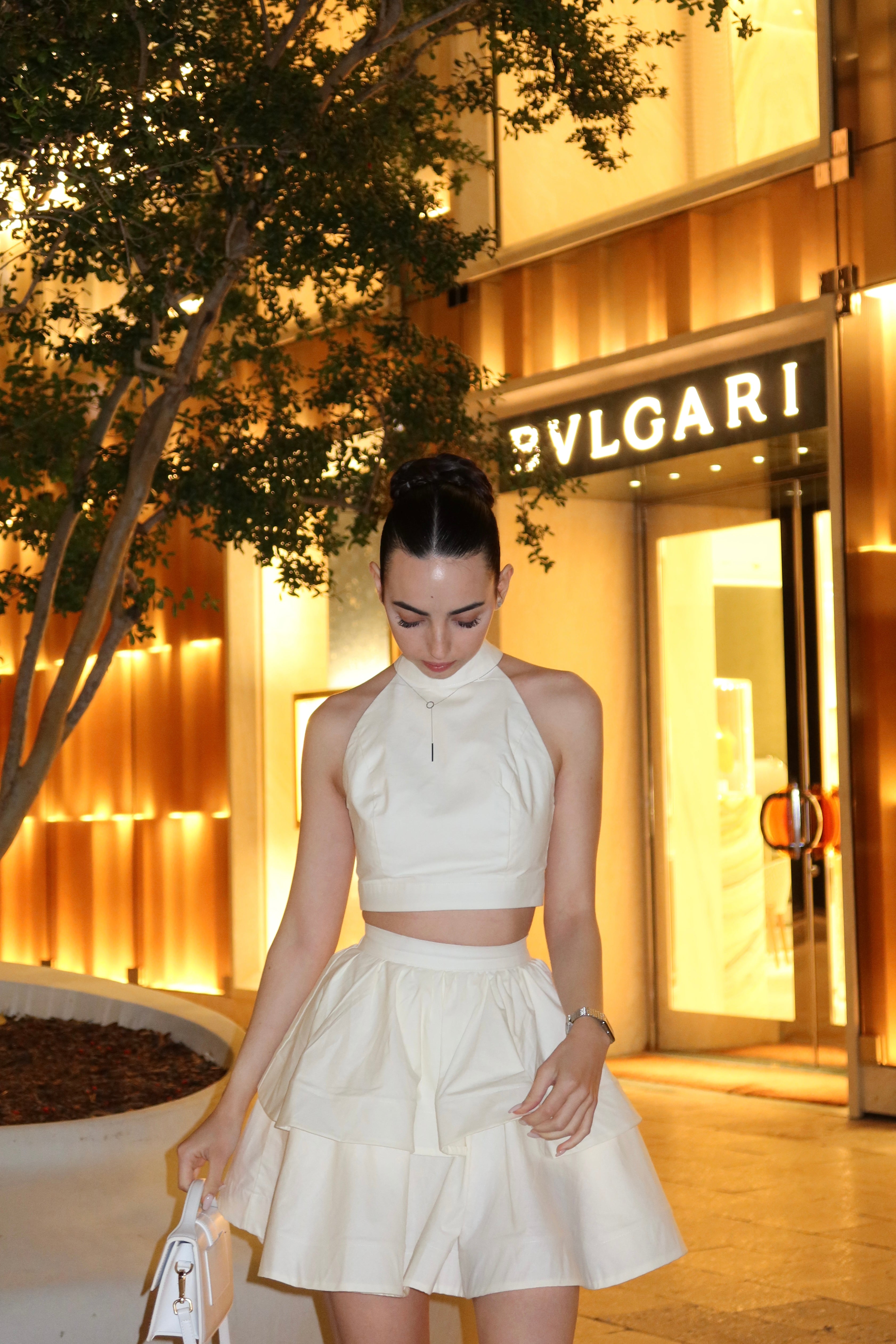 set with a crop top and flared skirt