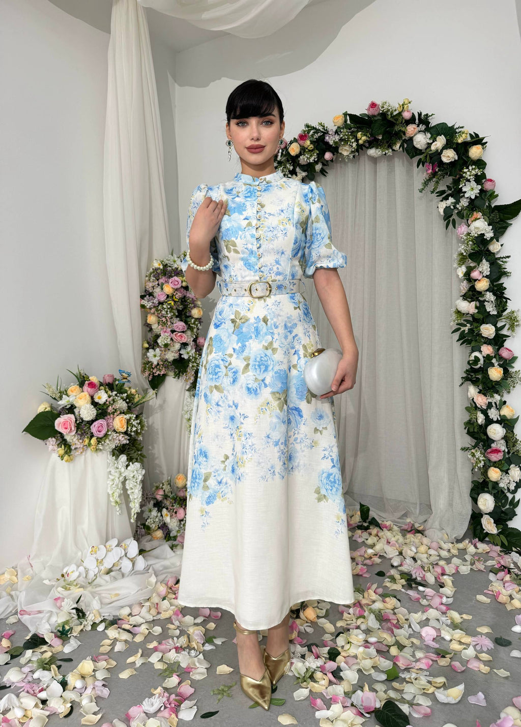 Floral midi dress with short sleeves✨