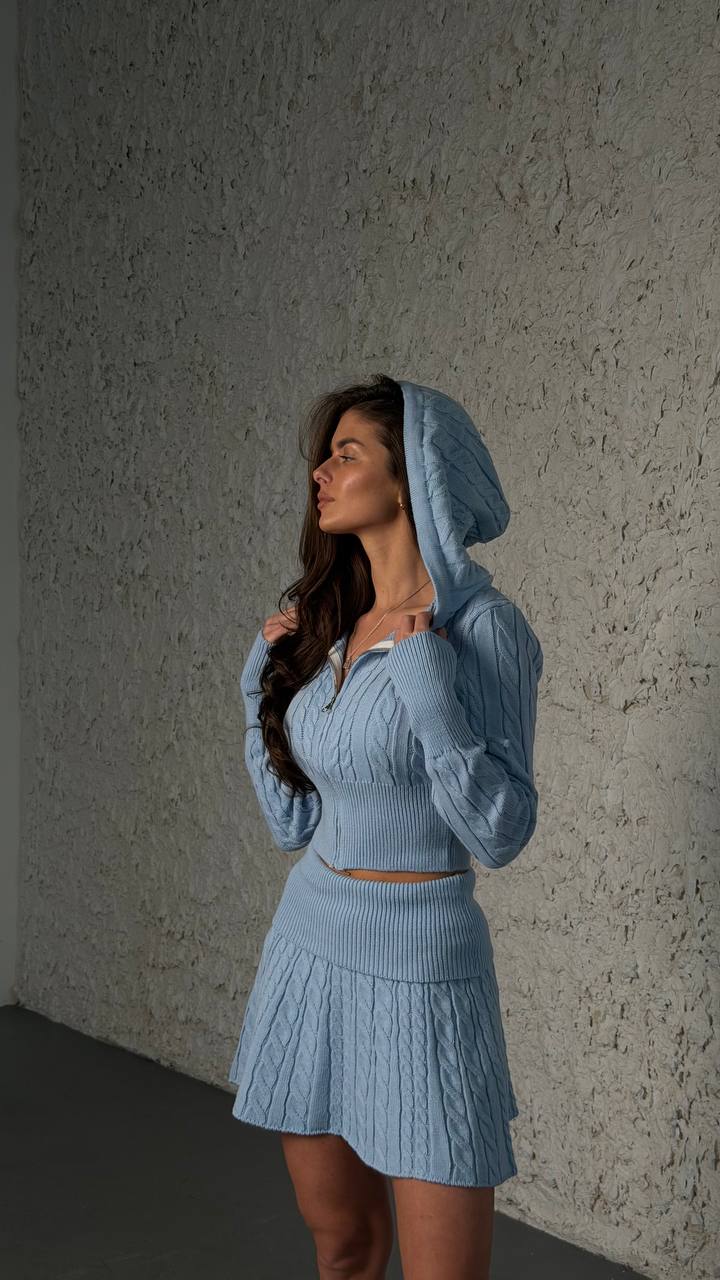 Knitted hoodie+skirt set