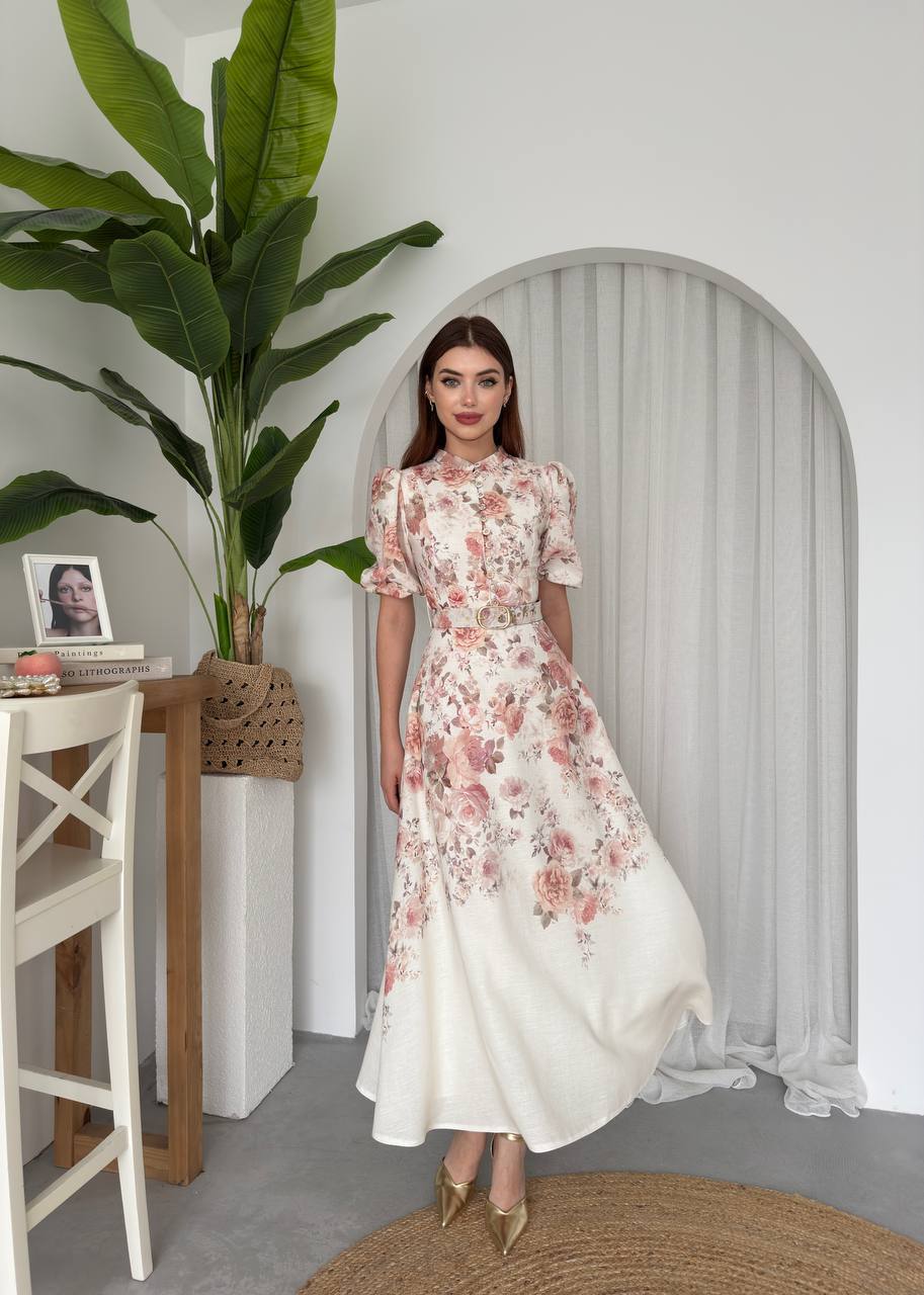 Floral midi dress with short sleeves✨