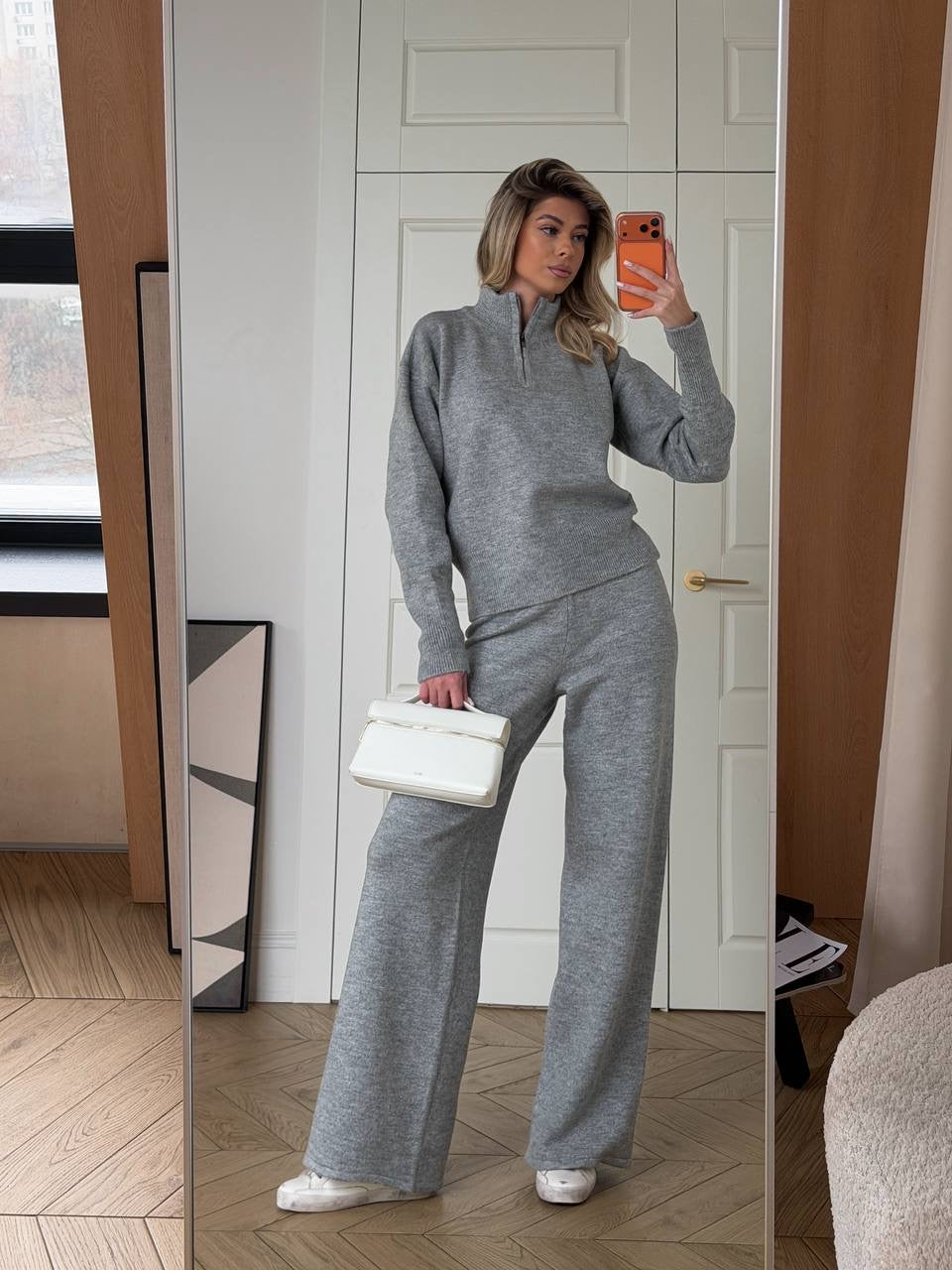Cashmere Suit with Straight Pants & Zip-Up Sweater