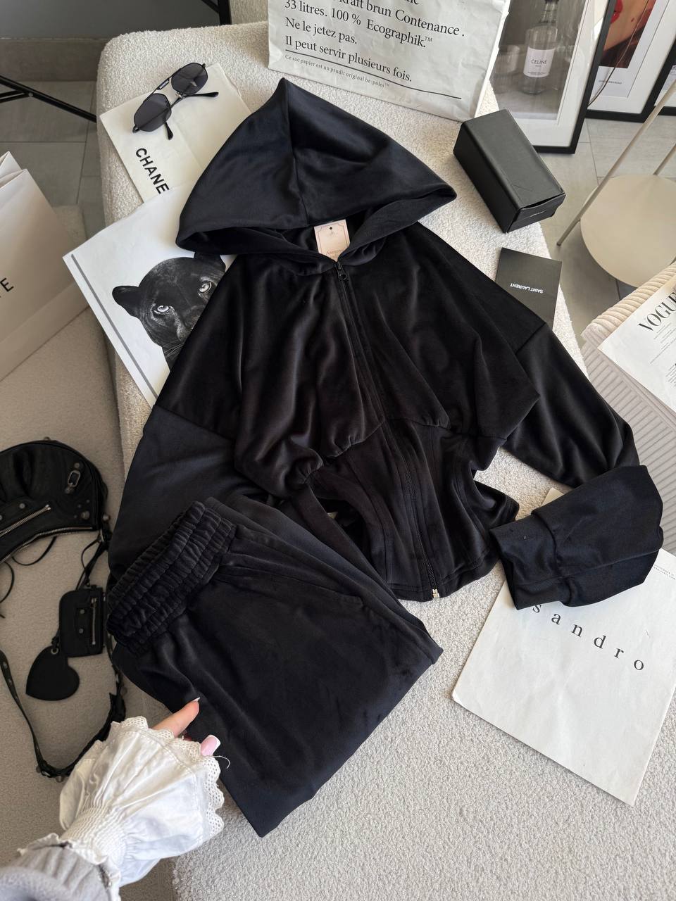 Velour set with a corset-style design