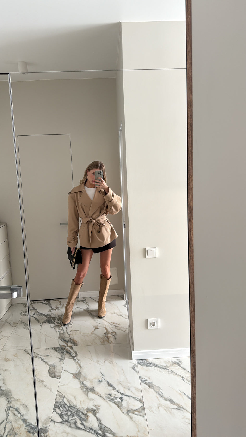 Cropped Trench Coat with Pockets