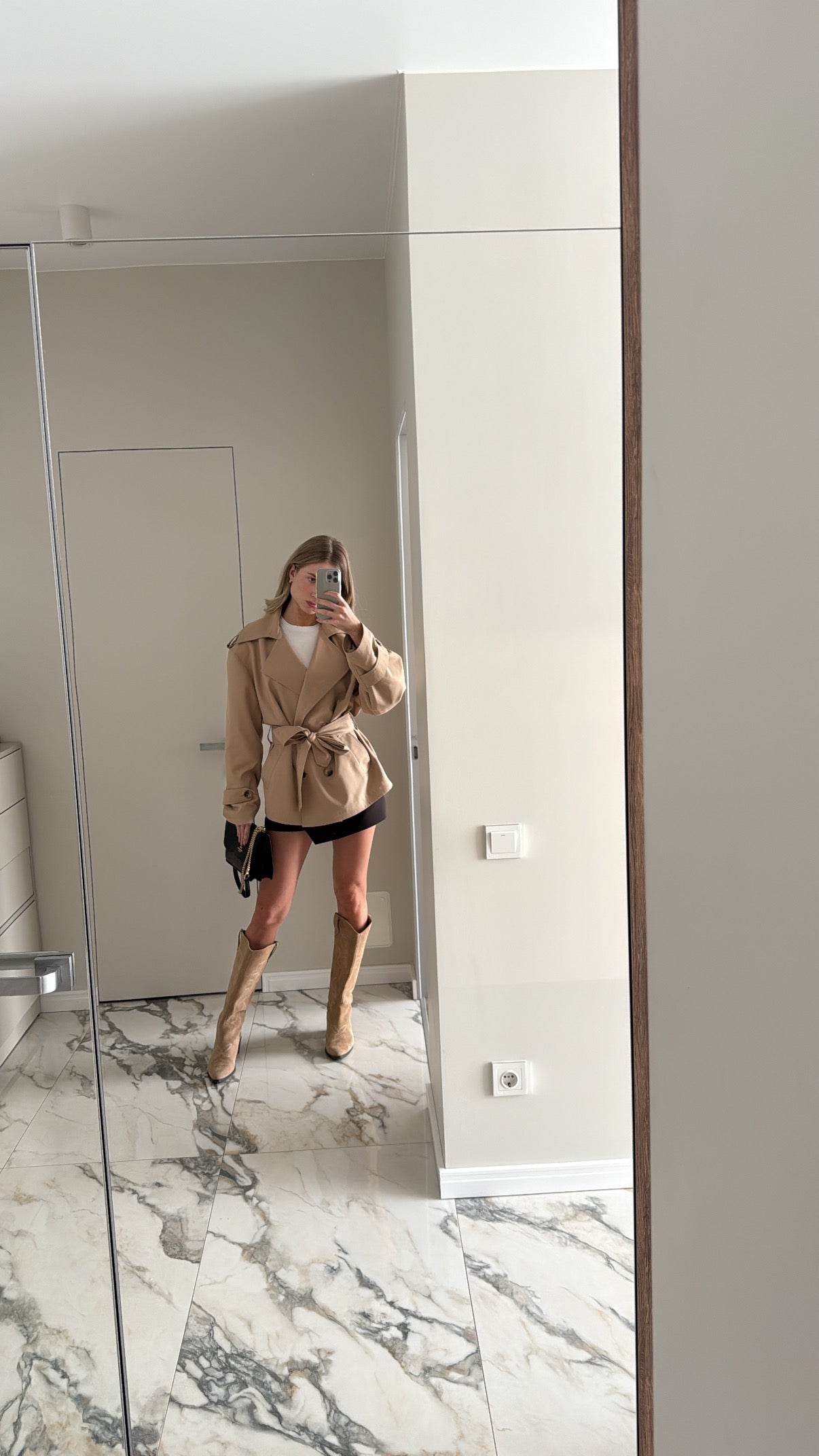 Cropped Trench Coat with Pockets