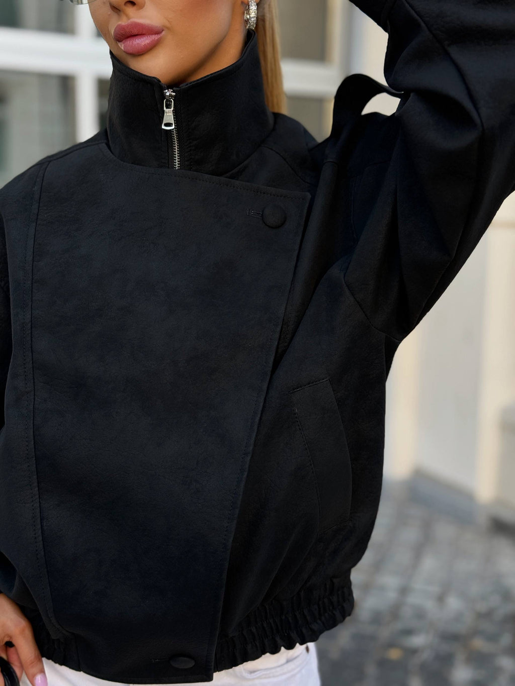 Oversized Textured Nubuck Bomber
