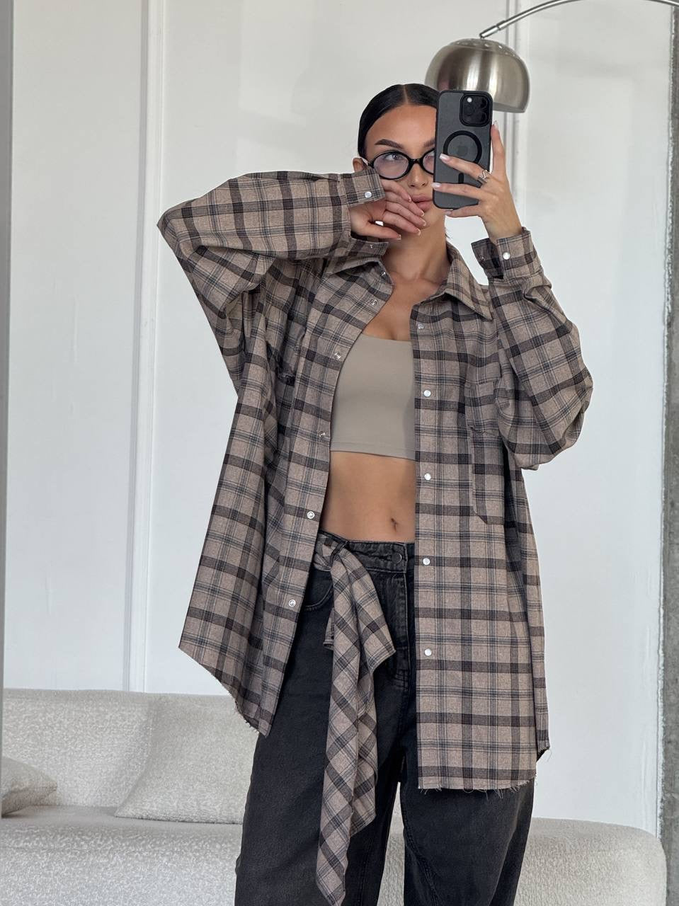 A bright checkered shirt with a matching scarf