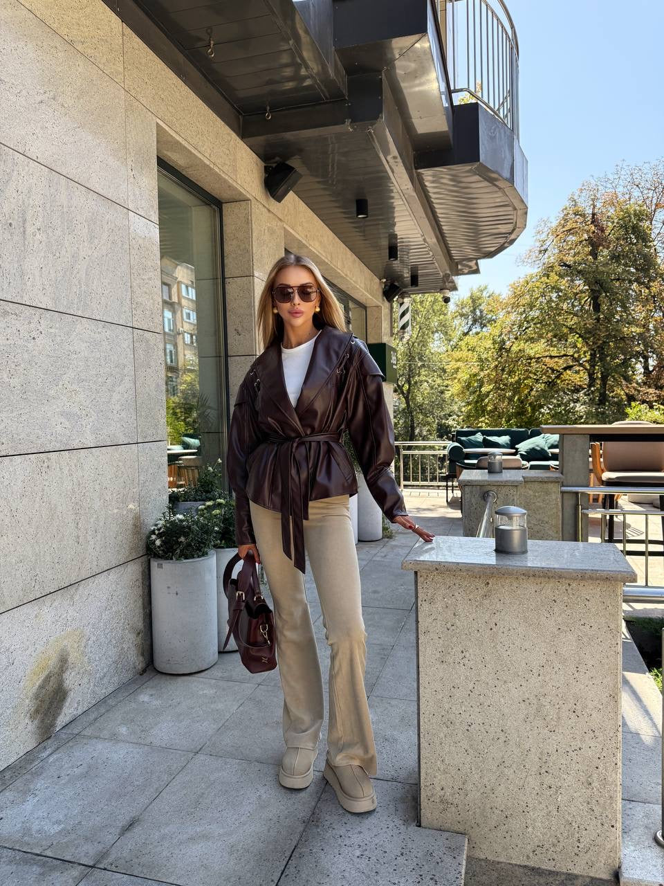 Cropped Faux Leather Jacket