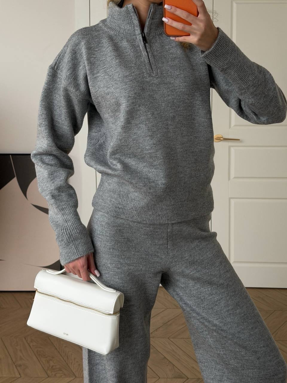 Cashmere Suit with Straight Pants & Zip-Up Sweater