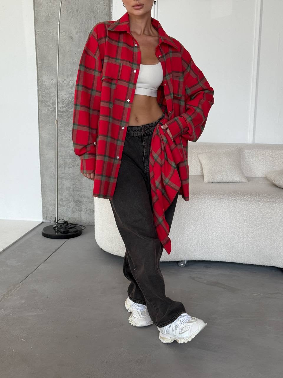 A bright checkered shirt with a matching scarf