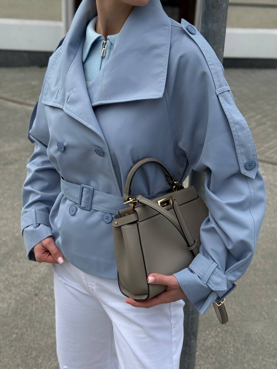 Cropped Trench Jacket with Belt & High Collar