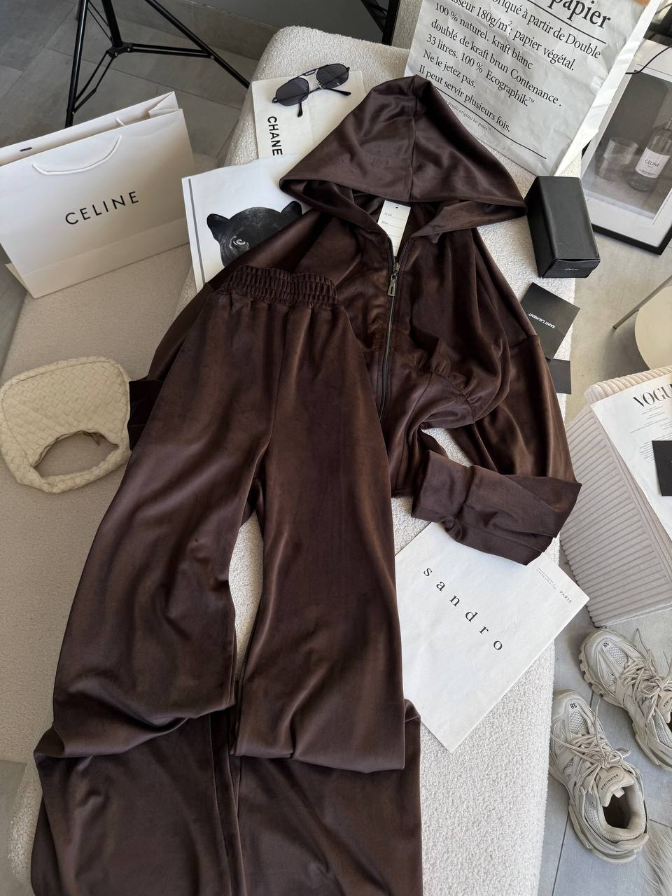Velour set with a corset-style design