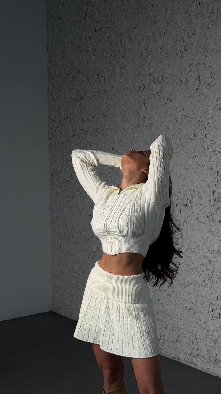 Knitted hoodie+skirt set